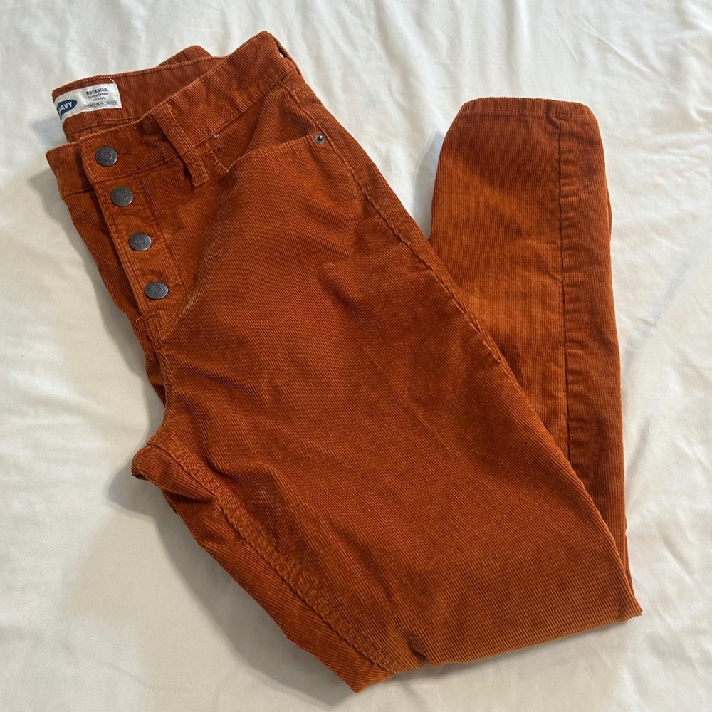 Old Navy Rockstar Super Skinny High Rise Corduroy Pants Rust Orange Women 10